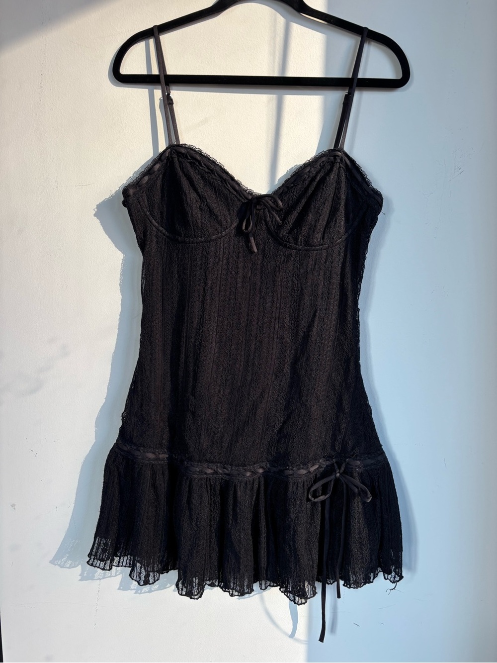 Hesperus Black Lace-Trim Mini Slip Dress with Adjustable Spaghetti Straps